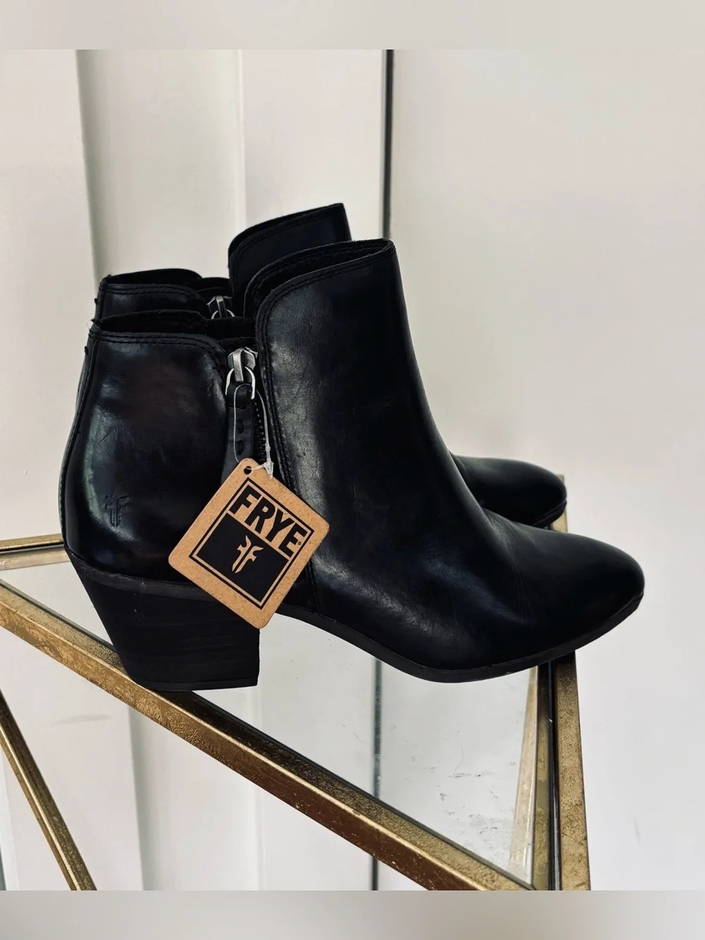NWT Frye Judith ankle Boots Black genuine leather shiny size 9.5 women's
